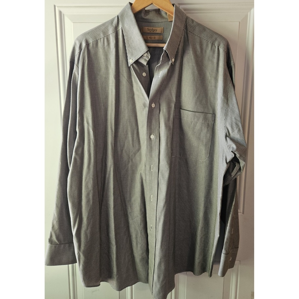 Turnbury Non-Iron Dress Shirt Mens XL 35 Black White Houndstooth Button Front